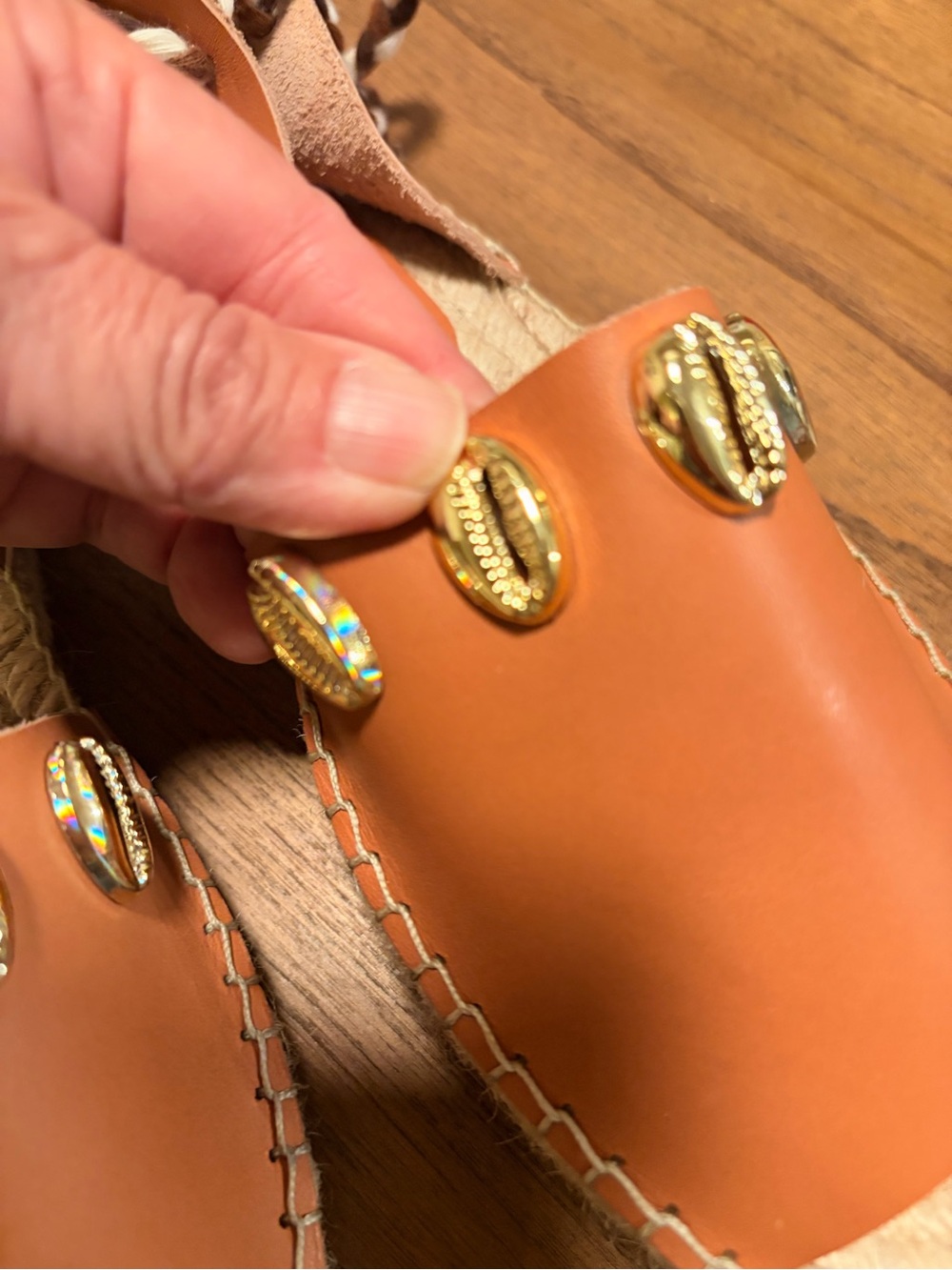 Free People Cowrie Shell Tan Leather Espadrille Sandals - Picture 6 of 8